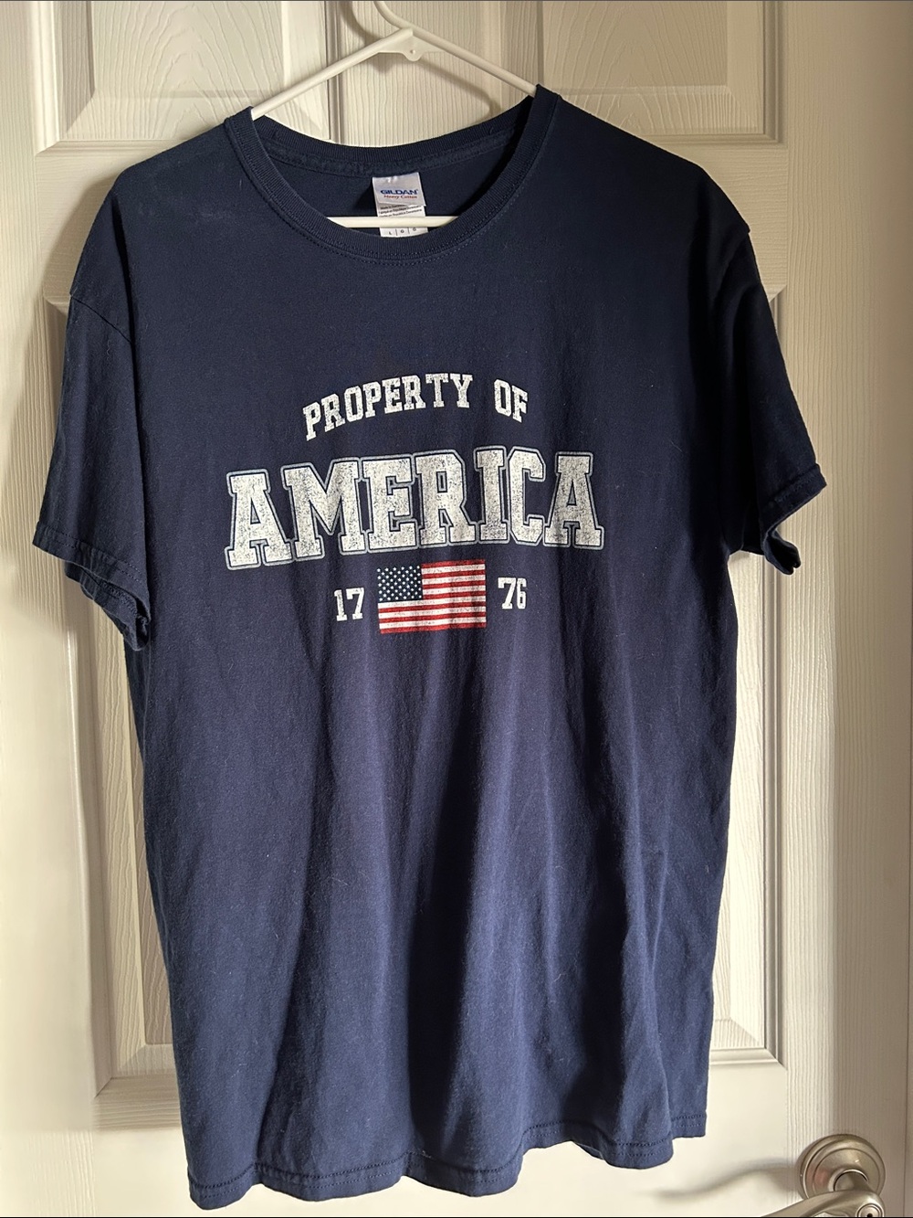 Gildan Navy Short-Sleeve 'Property of America' Graphic Tee with Flag